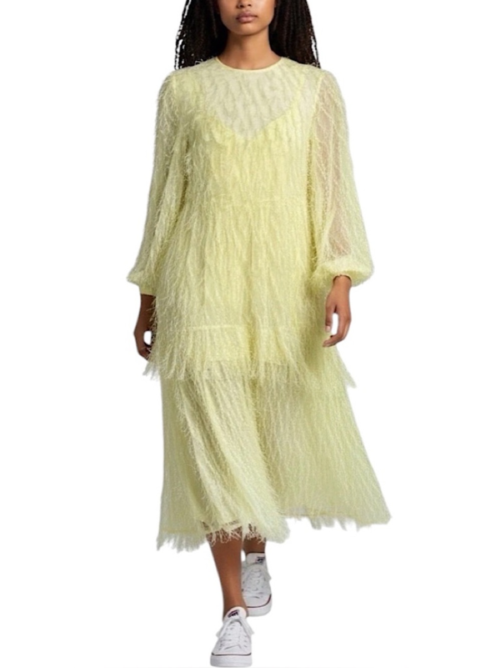 Asos Design Women’s Tiered Midi Dress Fluffy Texture Pale Yellow Size 6 Lined
